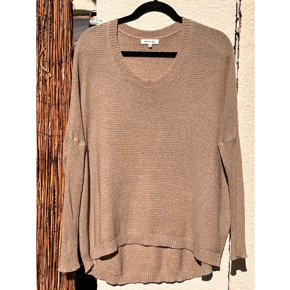 Womens M‎ L Slouchy Open Weave Dolman Sleeve Lightweight Taupe Knit Sweater